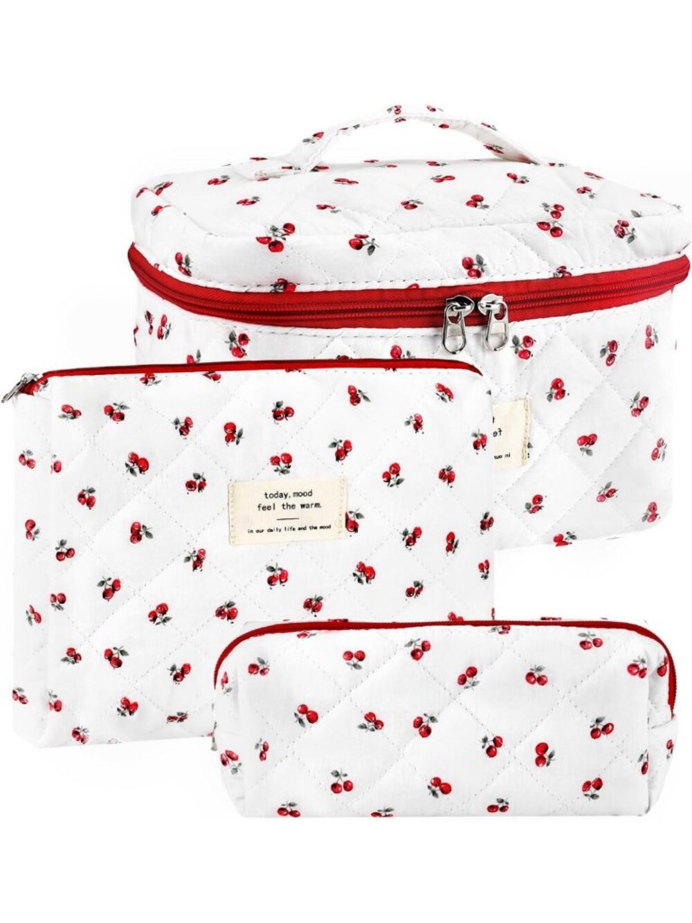 3Pc Floral Makeup Bag Set - Extra Large Travel Cosmetic Pouch & Toiletry